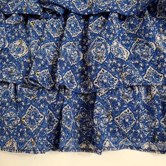 MISA Los Angeles Womens Marina Mini Skirt XL Blue Astra Ruffles Tiered Metallic - Picture 10 of 13